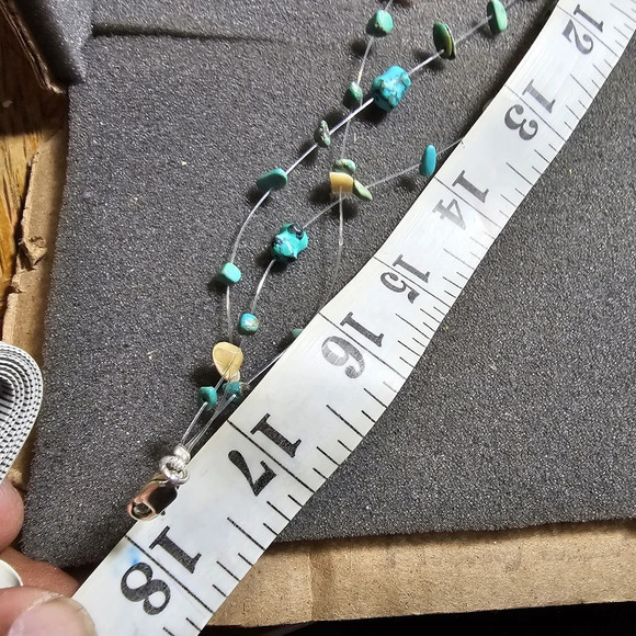 Three Strand Turquoise Nugget Bead Necklace With Sterling Silver Clasp 18 Inch s - Picture 5 of 5